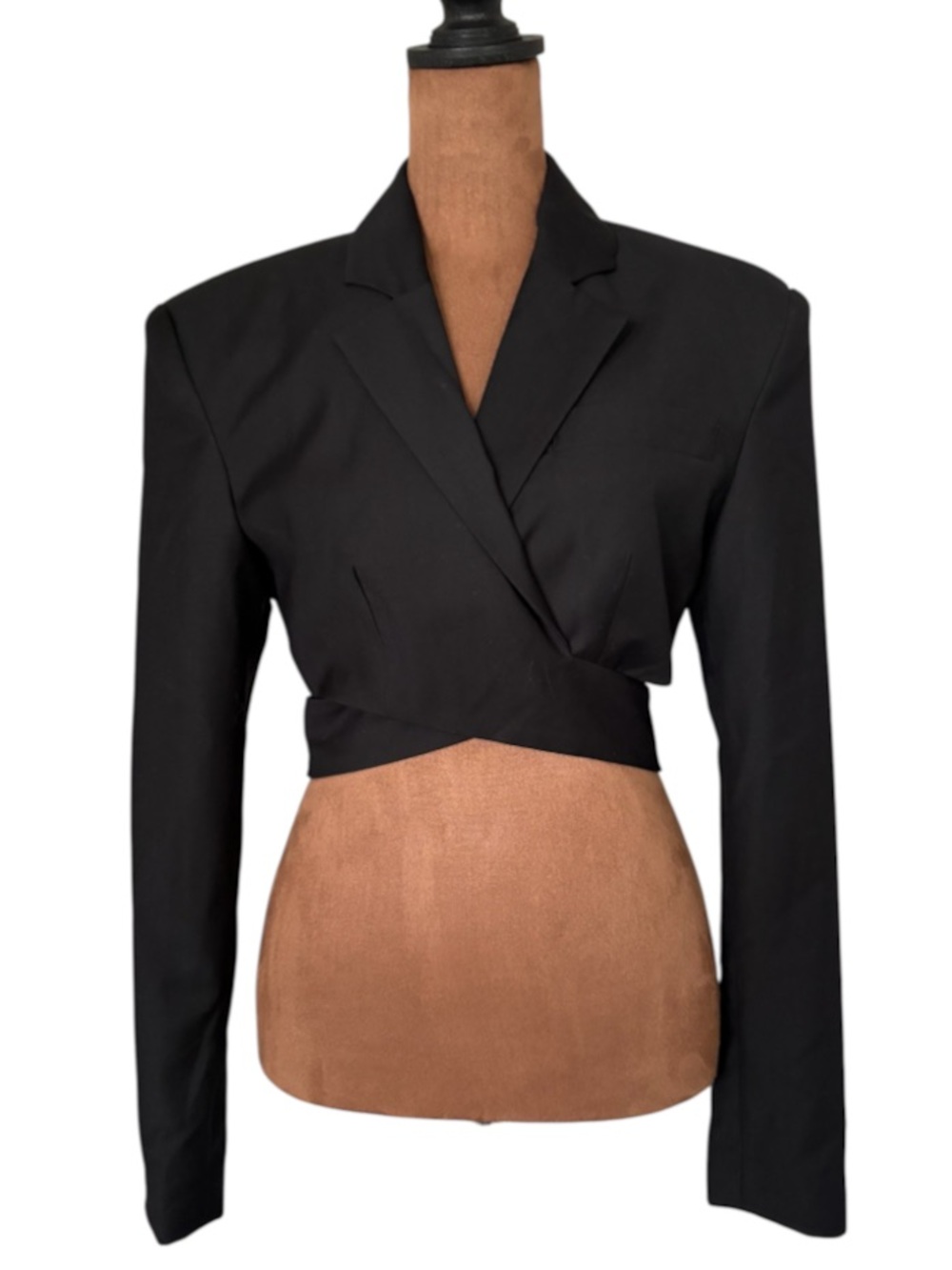 Ronny Kobo Zuna Cropped Wrap Blazer Black XS $398